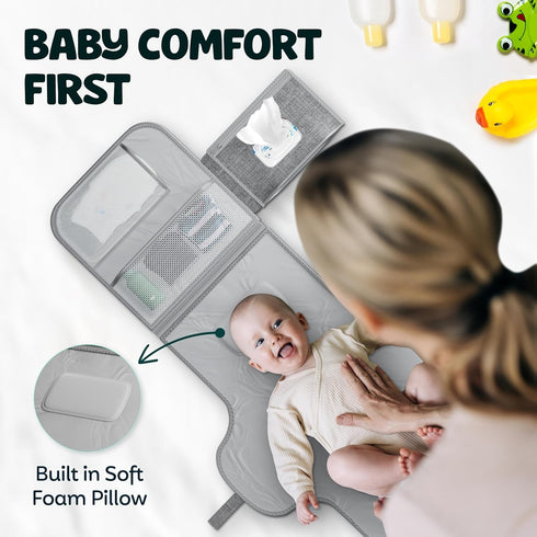 Portable Changing Pad Waterproof Foldable Diaper Changing Pad with Wipes Pocket, Soft Travel Changing Mat for Baby