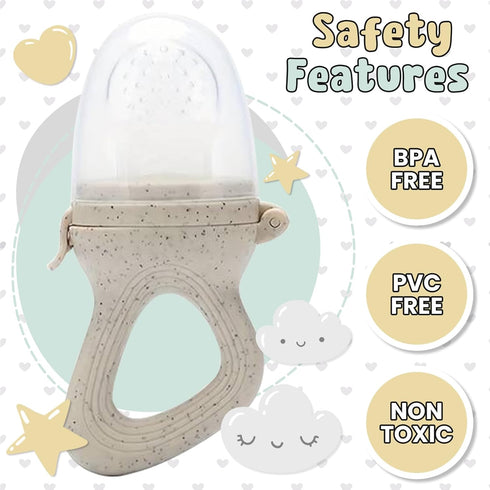 Avee & Co Silicone Teething Pacifier and Fresh Fruit Feeder, Baby Pacifier for Teething, Toddler Teething Toy (Beige)