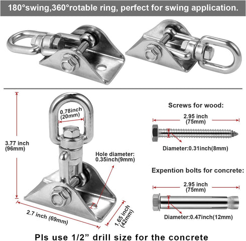 Stainless Steel Hanging Kit with Swing Hangers, Hammock Spring, and Kglobal Swivel Hook