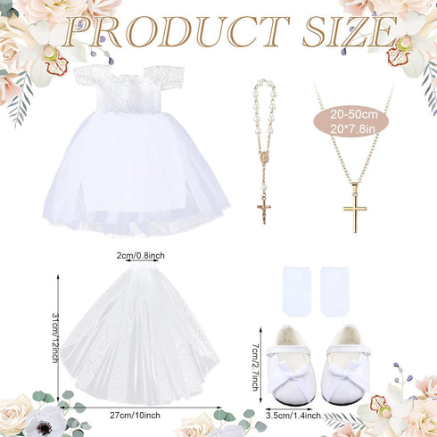 RoundFunny 7 18 Inches Communion 18 Inches Pcs American Doll Clothes Outfit First Dress with Matching Headband Veil