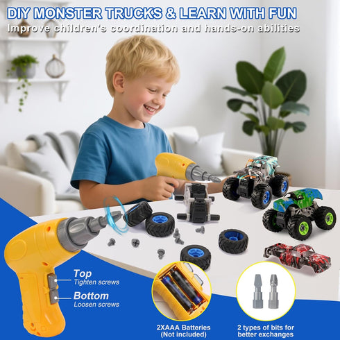 3 4 5 6 7 8 Take Apart Monster Truck Toys for Kids Year Old Boys, STEM Educational Building Toys with Electric Drill
