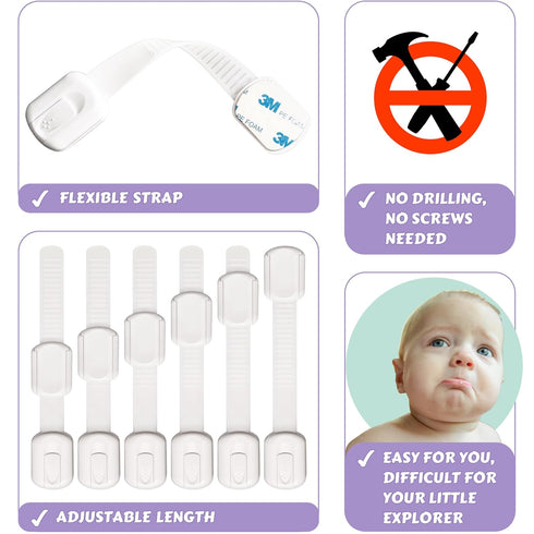 Child Proof Latches for Dresser Drawer Cupboard Doors Closet Oven Refrigerator - Baby Proofing Safety Cabinet Locks by