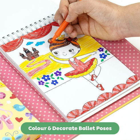 Set 3+ 14014, Schylling Tiger Tribe Ballet Coloring - Travel Take Along Art Kit - All Supplies Included - Easy Storage