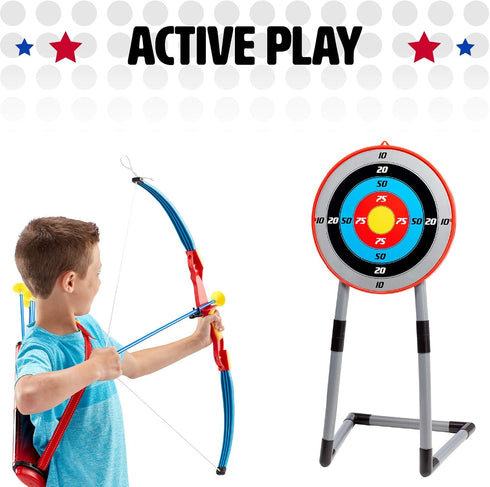 NSG Deluxe Bow and Arrow Set for Kids, Toy Archery Bow with Target, Suction Cup Arrows, Quiver