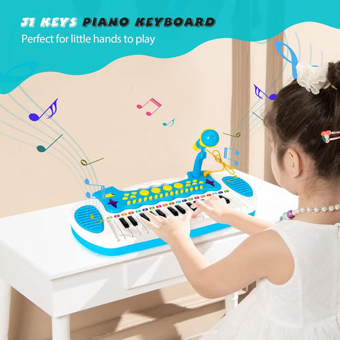 GLACER 31-Key Kids Piano Keyboard Toy with Stool - Portable Electronic Musical Instrument with Microphone for Ages 3+
