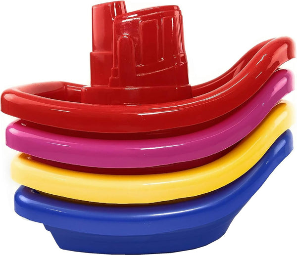 Matty's Toy Stop Plastic Nesting/Stacking Tug Boats (11") Red, Blue, Pink &