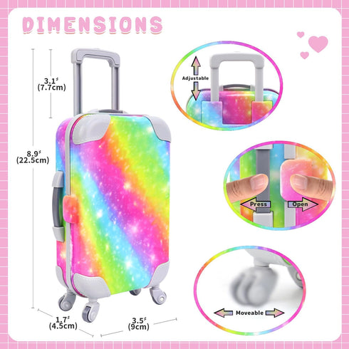23 18 Inch Set K.T. Fancy Pcs American Doll Clothes & Accessories, Cute Doll Suitcase with Sequined Dress, Sunglasses