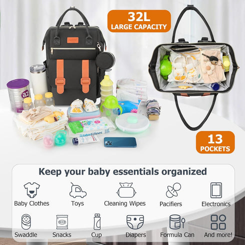 Backpack Pack, Backpack PIIOSER Diaper Bag with Ice Large Capacity & Waterproof Baby Travel Bag for Moms Dads