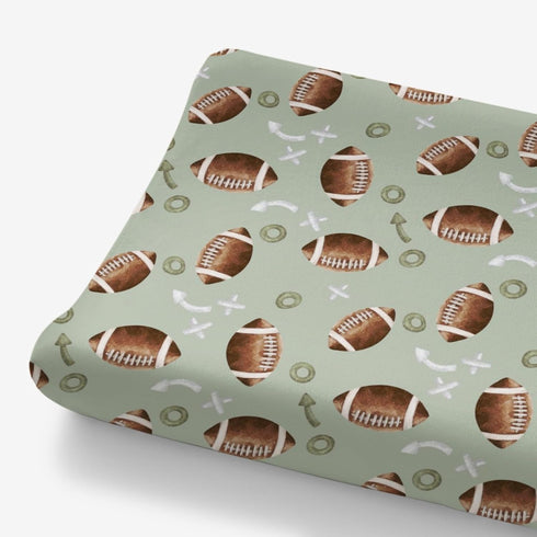 American Football Sport Changing Pad Cover for Baby Boys, Green Diaper Change Table Sheet, Soft Fitted Mat 32"/34" x 16"