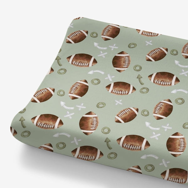 American Football Sport Changing Pad Cover for Baby Boys, Green Diaper Change Table Sheet, Soft Fitted Mat 32"/34" x 16"