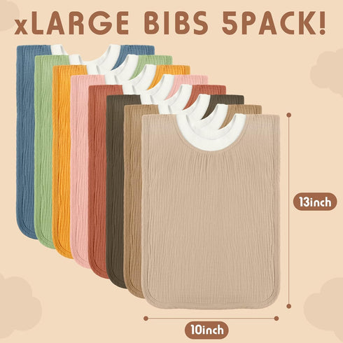 8 Newwiee Pcs Large Muslin Pullover Baby Bibs Full Coverage Toddler Slip on Absorbent Bib Waterproof Toddler Towel Bibs