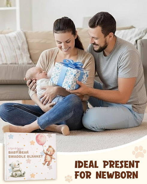 0-4 Lilian&Gema Swaddles for Newborns, Baby Swaddle Blanket for Newborn Months, Cute Bear Swaddle Wrap for Baby Boys