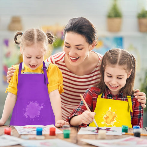 6 Pack Kids Apron Bulk - Adjustable Chef Art Apron with 2 Pockets for Cooking, Baking, Painting, Grilling (6 Colors)