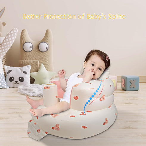 Inflatable Baby Chair with Built-in Air Pump | Sit me Up Floor Seat for Baby 3 Months & Up, Bunny Blow Up Seat