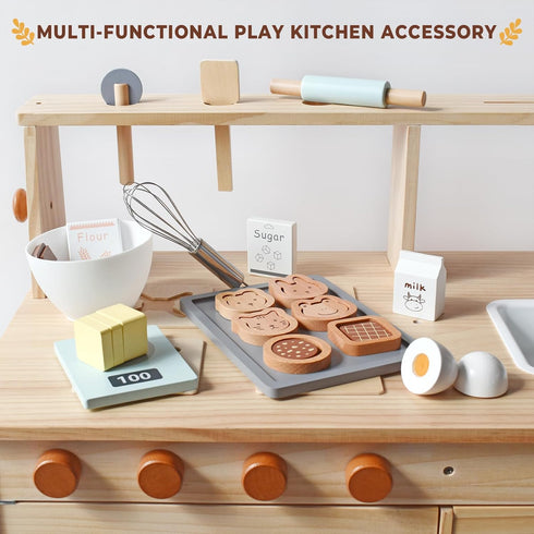 Set, 28 Playset, 3+ PairPear Wooden Cookie & Baking Play Food Kids Pieces Sliceable Cookies, Hand Mixer Toy Kitchen