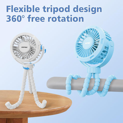 Mini Portable Baby Stroller Fan,3 Speed Personal Handheld Fan,Battery Operated Rechargeable 360° Flexible Tripod Cooling Fan, Suitable for Car Seat Crib Treadmill Golf Cart Travel(Yellow) by SOPOKE