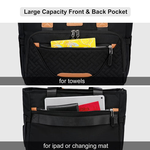 Diaper Bag Tote with 16 Inch Laptop Compartment, Large Crossbody Toddler Bag for Mom (Black)