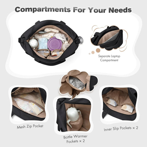 14L Large Puffer Diaper Tote Bag - Stylish Travel Bag for Moms
