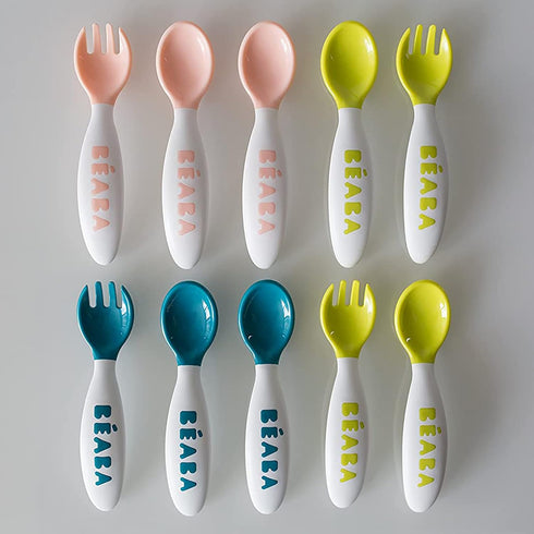 BEABA Toddler Self Feeding Cutlery and Utensils, Baby Spoons and Forks, 10 Pack, Assorted