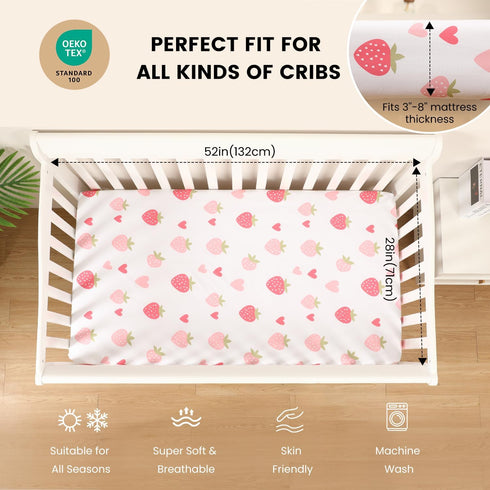 52x28 Inch Set 2 52x28 Inch (Pack 2)) Baby Crib Sheets Girl, Toddler Bed Sheets Fitted for Standard Crib Mattress