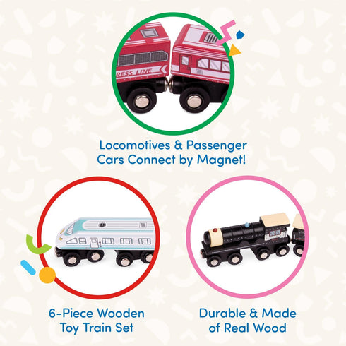 6 Set 3+ Battat Classic Magnetic Wooden Trains Pieces Wooden Railroad Engines & Cars Years