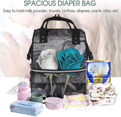 DWVTSLH Backpack Mummy Backpack Teal Gray Rose Diaper Bag Multifunction Nappy Bags Waterproof Large Capacity Travel