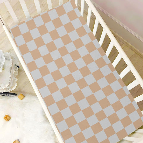 Pigsaly 27x39 Inch Crib Sheets Light Orange Gray Checkered Baby Sheet for Standard Crib Mattress Boys Girls Toddler Bed