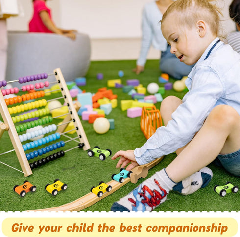 8 Pieces Wooden Mini Car Wood Race Car Kids Track Colorful Ramp Toy Replacement Vehicle Play Sets