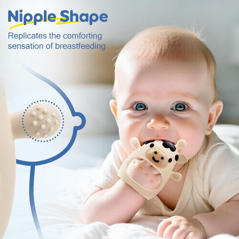 2 Packs 0-6 6-12 TOHIBEE Baby Teething Toys for Months, Food Grade Silicone Adjustable Cow Teething Mitten, Chew