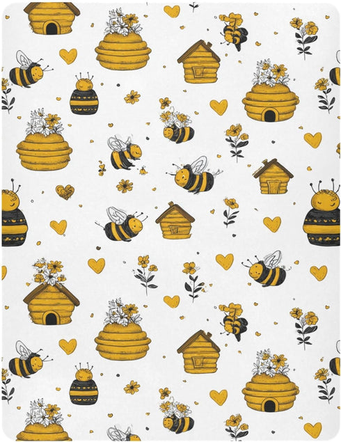 Pigsaly 27x39 Inch Crib Sheets Funny Flowers Hearts Yellow Bees Baby Sheet for Standard Crib Mattress Boys Girls