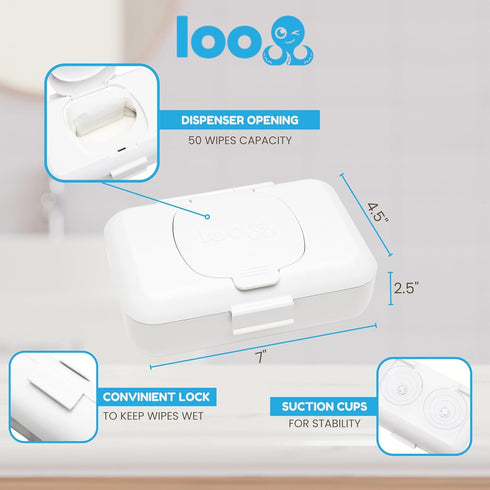 Discreet Flushable Wipes Dispenser Fits STANDARD Size Flushable Wipes Only No-Drill Suction Mount, Hygienic Low-Profile