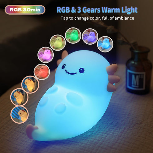 Myratts Dimmable Cute Axolotl Night Light, Nursery Lamps, Super Squishy Silicone Timer USB Rechargeable Touch Control