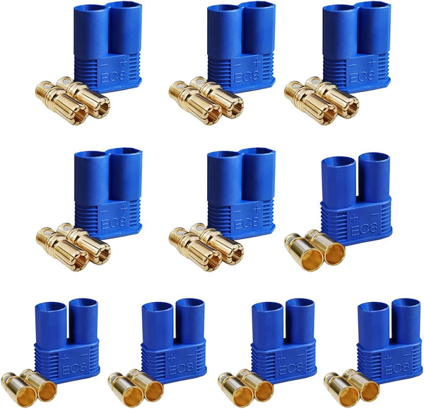 5 Sets EC8 Battery Connector, Gold-Plated 8.0mm Banana Plug Bullet Male Female for RC ESC LIPO Battery