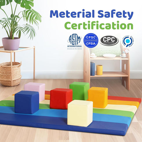 6Pcs Set Foam Building Toys for Toddlers: Waterproof PU Leather Soft Foam Blocks - Colorful Large Stacking Blocks
