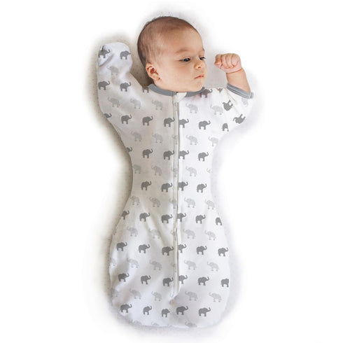 Amazing Baby Transitional Swaddle Sack with Arms Up, Half-Length Sleeves, Mitten Cuffs, Medium, Tiny Elephants