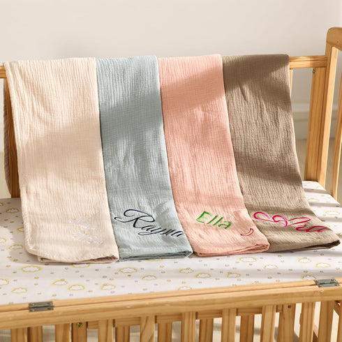 OCFTERY 40 30inchNewborn Custom Personalized Baby Blanket,Crib Blanket for Baby and ToddlerMuslin Embroidered Baby