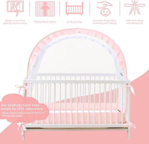 55" 27" 51" Lazyzzzz Crib Tent - Pop Up Crib Canopy with Double Zipper Self-Locked, Mosquito Net Mesh Crib Net to Keep