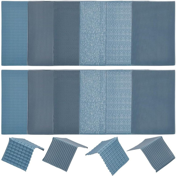 12 Sheets 30*20CM Grey Miniature Roof Shingles - 6 Styles Model Tiles for DIY Building Model Roof Tiles