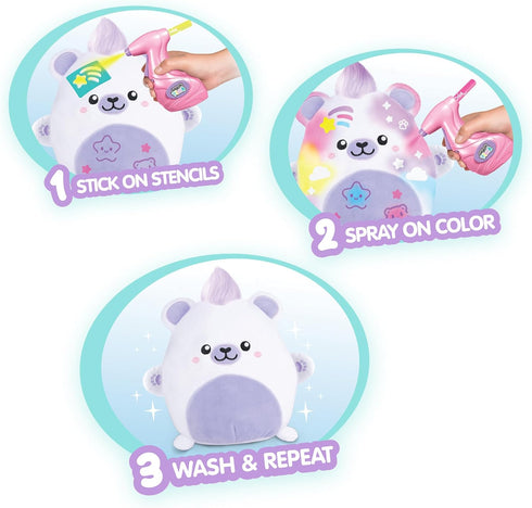 Set Canal Toys Airbrush Plush Kawaii Squish Bear: Includes Plush Bear, Airbrush and Stick on Stencils; Color and wash