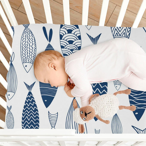 Set, Fitted Crib Sheets for Boys Girls, Soft Breathable Comfortable Ornamental Fish Pattern Baby Sheet Crib Sheets Fits
