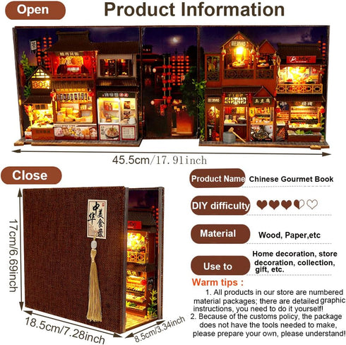 TOPBSFARNY 3D DIY Food Court Miniature Book Nook Kit Model Wooden Dollhouse Booknook Craft Kits Room Decor, Miniature