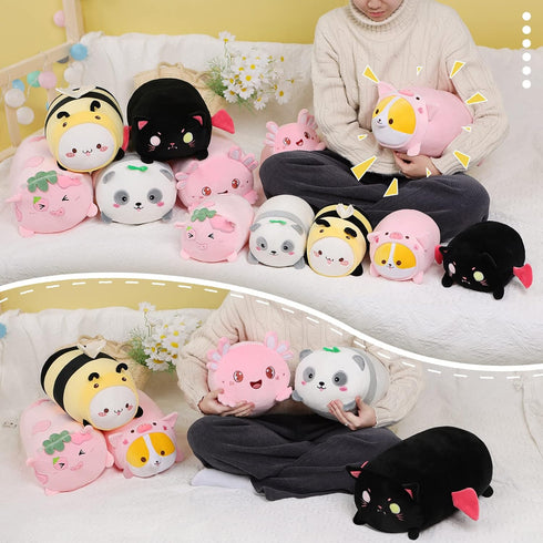 AIXINI 15.7” Cute Panda Plush Pillow, Bamboo Stuffed Animal, Soft Kawaii Toy Gifts for Kids
