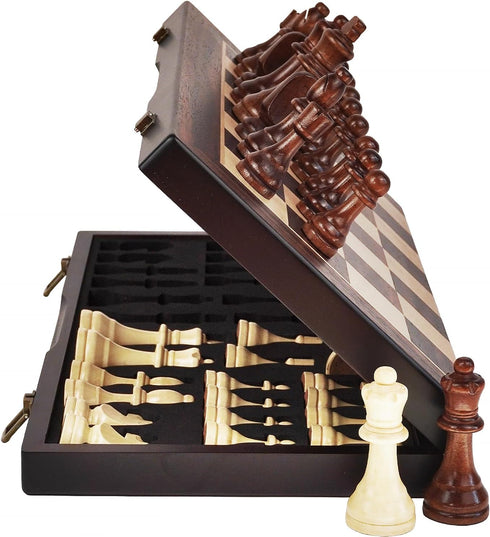 15" Magnetic Wooden Chess Set - Folding Portable Travel Chess Board -