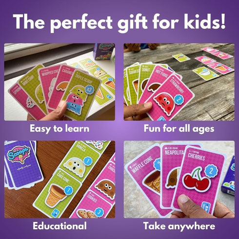 Ice Cream Card Game - Fun Family Games for Kids, Color Matching, Addition and Multiplication, Travel Card Games