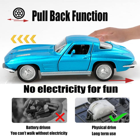 1/36 Scale Diecast Model Cars, 1963 Chevy Corvette Pull Back Vehicles Toy Cars for Boys and Girls