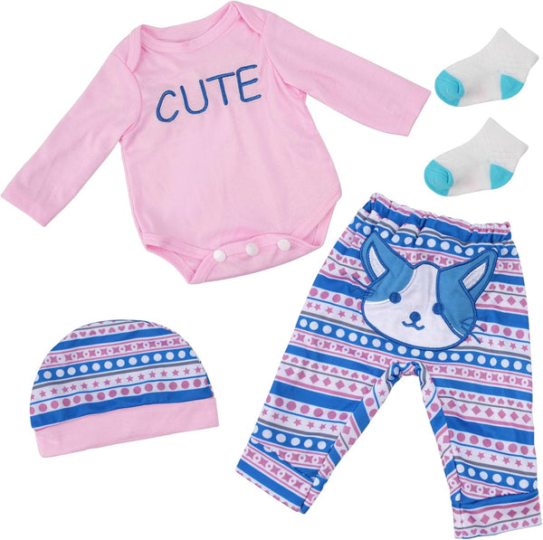 BABESIDE 4 Pcs Baby Doll Clothes Set for 17-22 Inch Reborn Dolls, Cute Cat Pattern Outfits for Girls