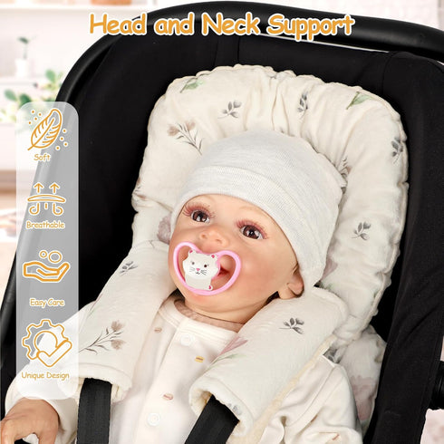 2 Infant Car Seat Insert with Strap Pads, Super Soft Carseat Head and Body Support for Baby Boys and Girls, Reversible