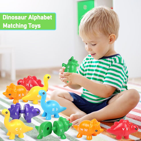 Dinosaur Letters Matching Game, 26 Double-Sided ABC Alphabet Match, Montessori Educational Toy for Kids 1-5 Years