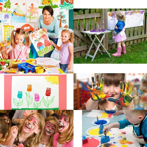 Paint Brushes for Kids with No Spill Paint Cups and Art Smock, 100PCS Brush Set for Toddler Watercolor and Acrylic Paint