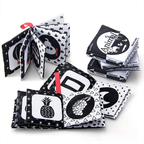 6 teytoy My First Soft Book, PCS Nontoxic Fabric Cloth Activity Crinkle Black and White Books for Infants Boys